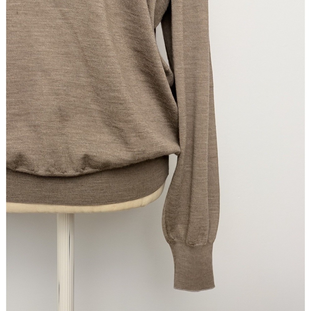 Brunello Cucinelli Cashmere Wool Blend V Neck Beige Brown Sweater Men's Large/52 - Picture 7 of 14